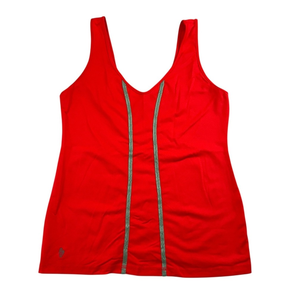 Ellie Orange Mesh Activewear Tank Top V-Neck Stretch Size S Made In USA